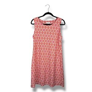 Jude Connally‎ Orange White Geometric Print Sleeveless Sheath Dress Size L